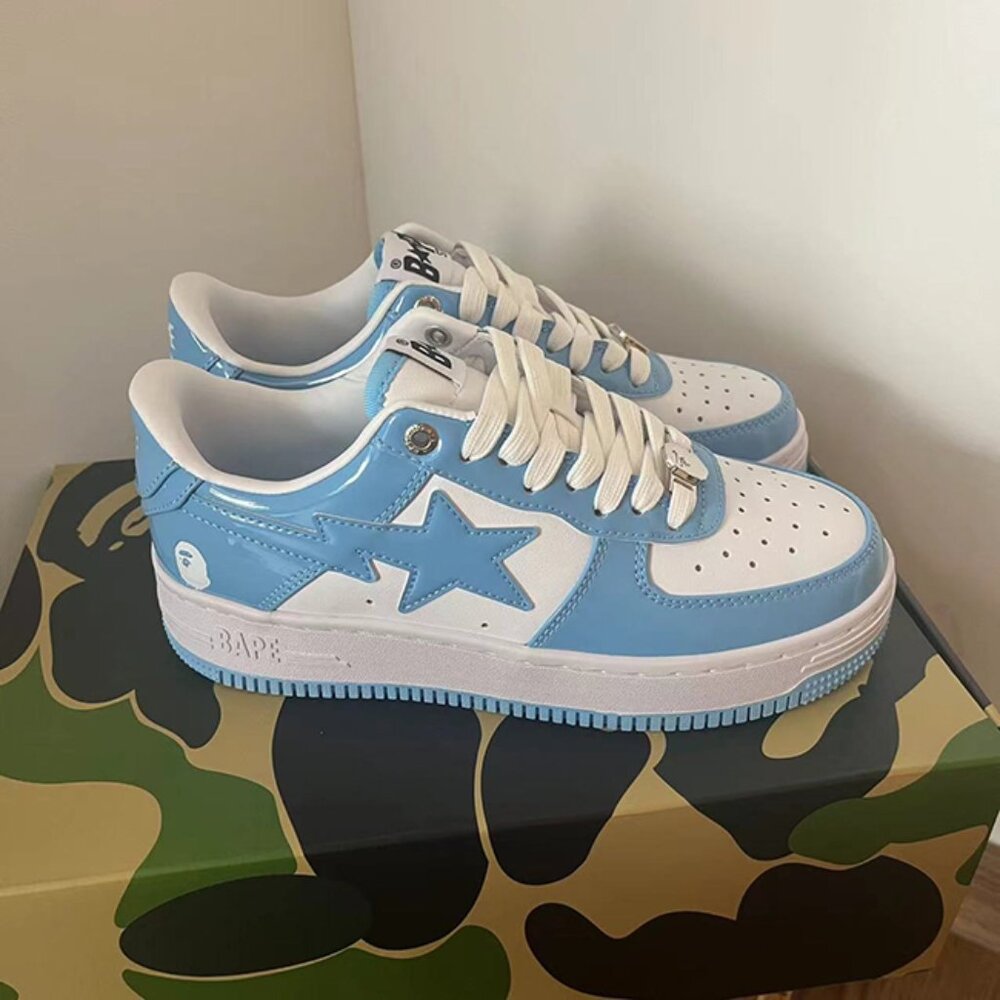 A Bathing Ape Bape Classic Lightning Star White Blue Stitching Couple Sneakers